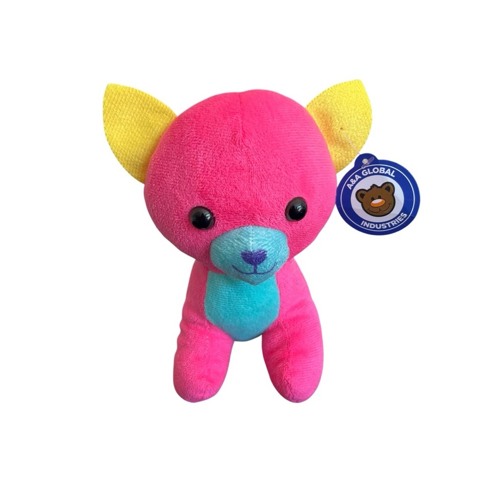 A&A Global Puppy Dog Plush Neon Pink Multicolor Stuffed Animal 7in